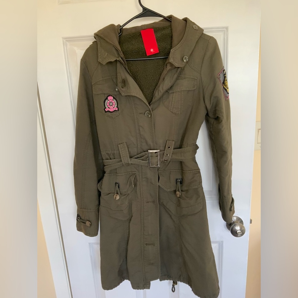 Olive Green Military Style Jacket with Patches
